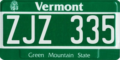 VT license plate ZJZ335