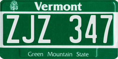 VT license plate ZJZ347