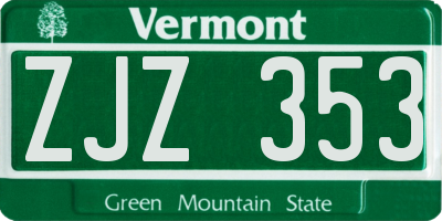VT license plate ZJZ353