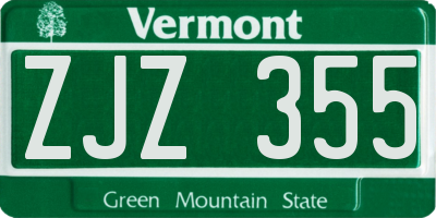 VT license plate ZJZ355