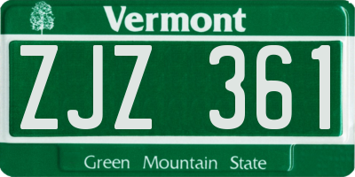 VT license plate ZJZ361