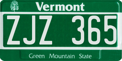 VT license plate ZJZ365