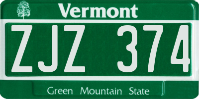 VT license plate ZJZ374