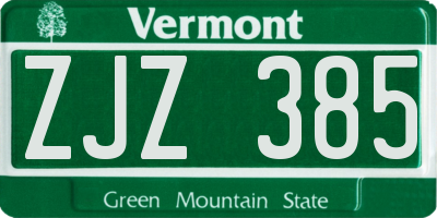 VT license plate ZJZ385