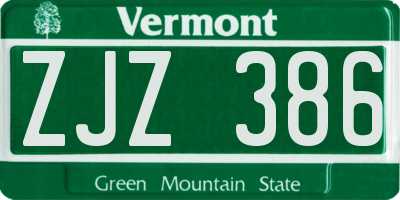 VT license plate ZJZ386