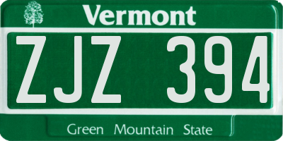VT license plate ZJZ394
