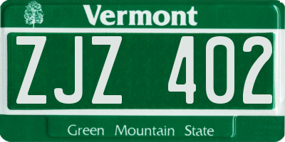 VT license plate ZJZ402