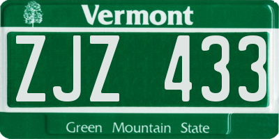 VT license plate ZJZ433