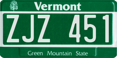 VT license plate ZJZ451