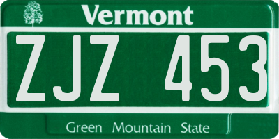 VT license plate ZJZ453