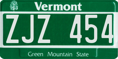 VT license plate ZJZ454