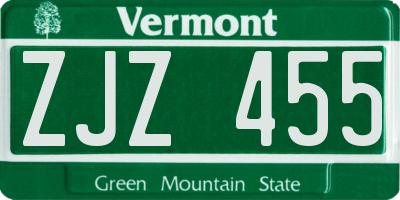 VT license plate ZJZ455