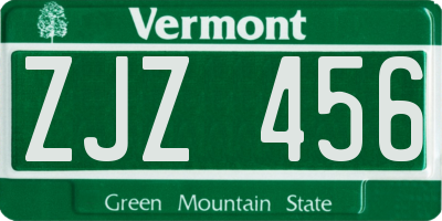 VT license plate ZJZ456