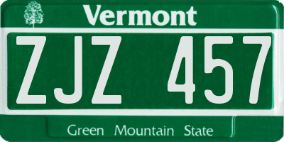 VT license plate ZJZ457
