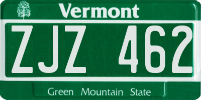 VT license plate ZJZ462