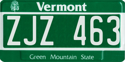 VT license plate ZJZ463