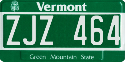 VT license plate ZJZ464