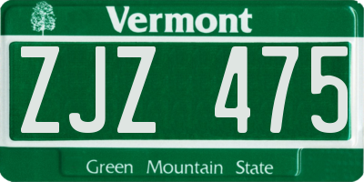 VT license plate ZJZ475