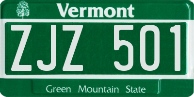 VT license plate ZJZ501
