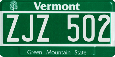 VT license plate ZJZ502