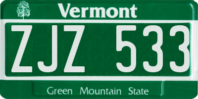 VT license plate ZJZ533