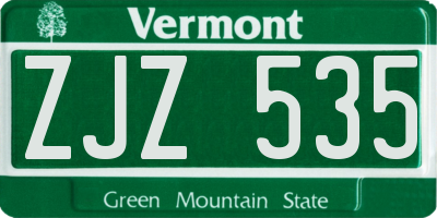 VT license plate ZJZ535