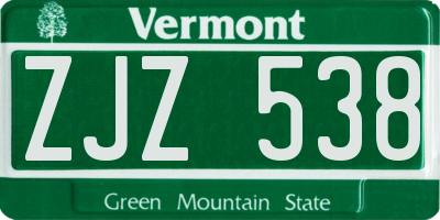 VT license plate ZJZ538
