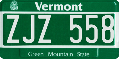 VT license plate ZJZ558