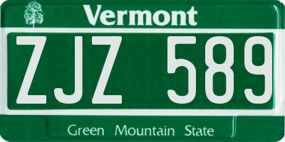 VT license plate ZJZ589