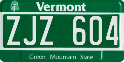 VT license plate ZJZ604