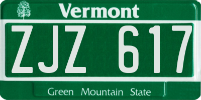 VT license plate ZJZ617