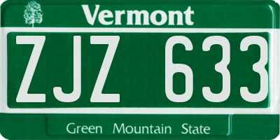 VT license plate ZJZ633
