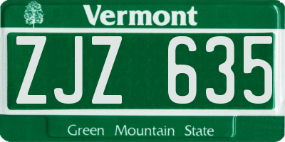 VT license plate ZJZ635