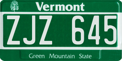 VT license plate ZJZ645