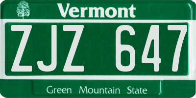 VT license plate ZJZ647