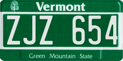 VT license plate ZJZ654