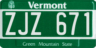 VT license plate ZJZ671
