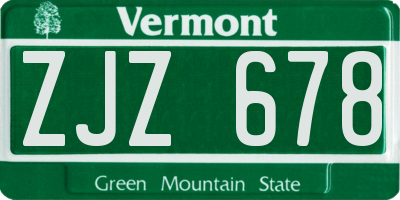 VT license plate ZJZ678