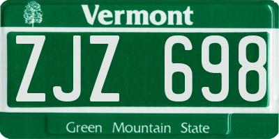 VT license plate ZJZ698