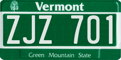 VT license plate ZJZ701