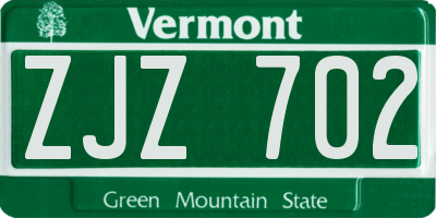 VT license plate ZJZ702