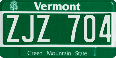 VT license plate ZJZ704