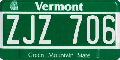 VT license plate ZJZ706
