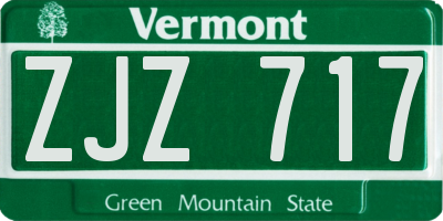 VT license plate ZJZ717