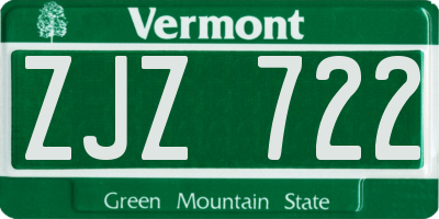 VT license plate ZJZ722