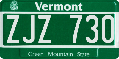 VT license plate ZJZ730