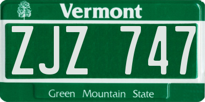 VT license plate ZJZ747