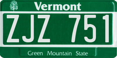 VT license plate ZJZ751