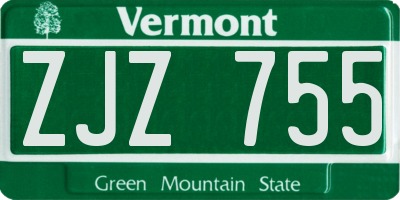 VT license plate ZJZ755