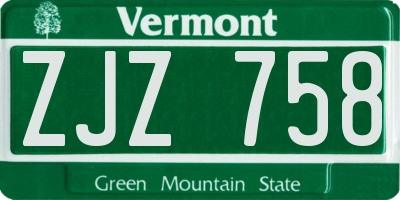 VT license plate ZJZ758